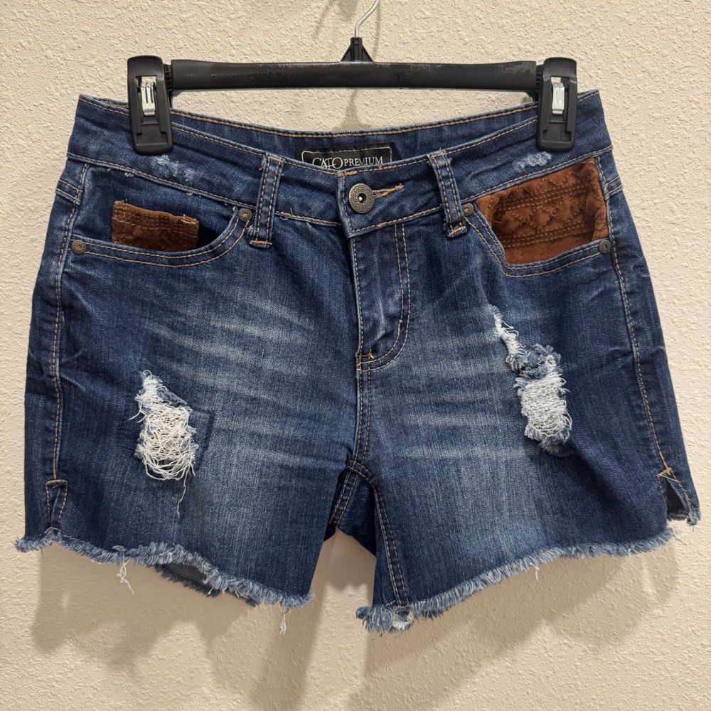 Cato Premium Denim Jean Shorts with Suede-like Western style details, Size 4 EUC